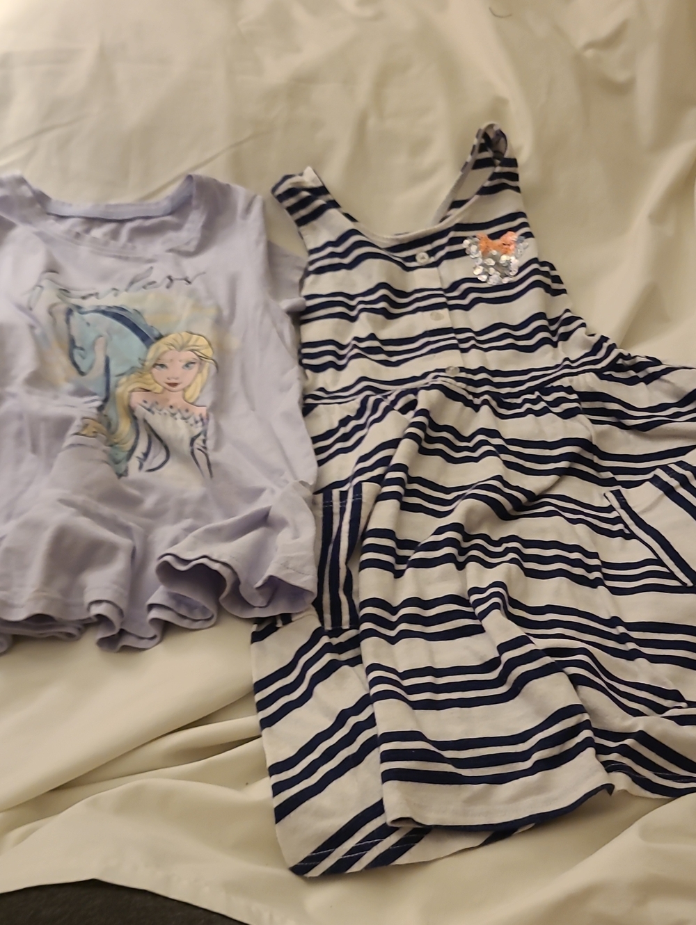 Disney Lavender Elsa Top and Navy-White Striped Dress Set
